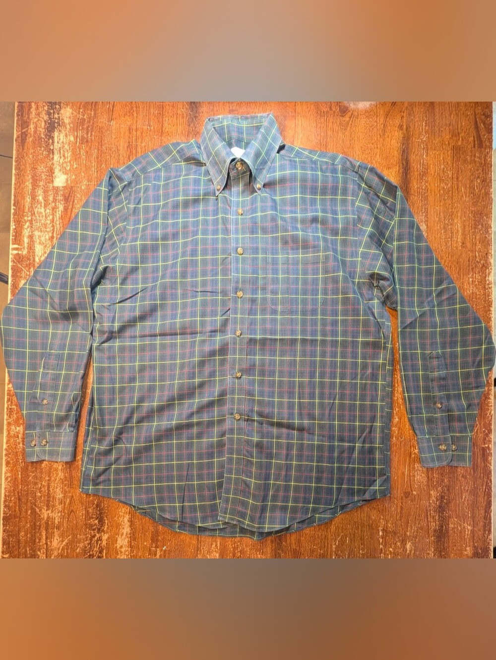 Brooks Brothers Long Sleeve Button Down Shirt Mens Large Green Plaid Classic Top